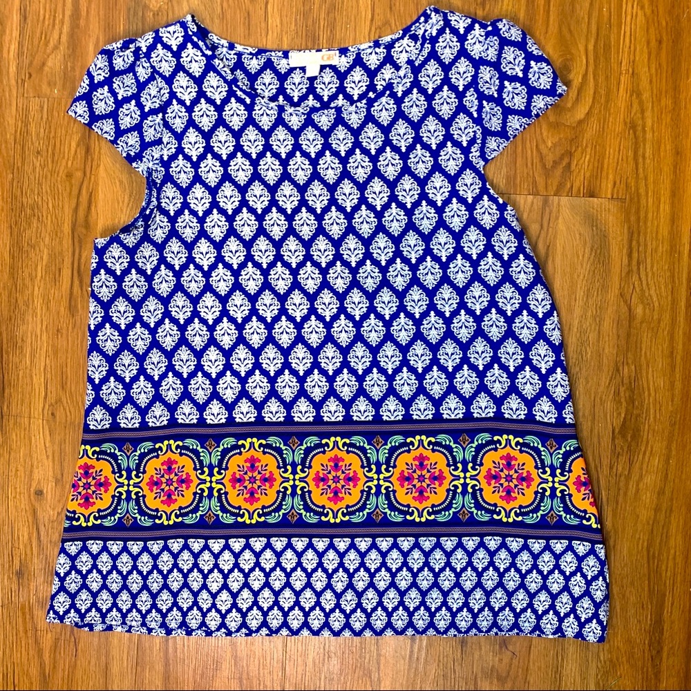 Mixed Print Cap Sleeve Blouse